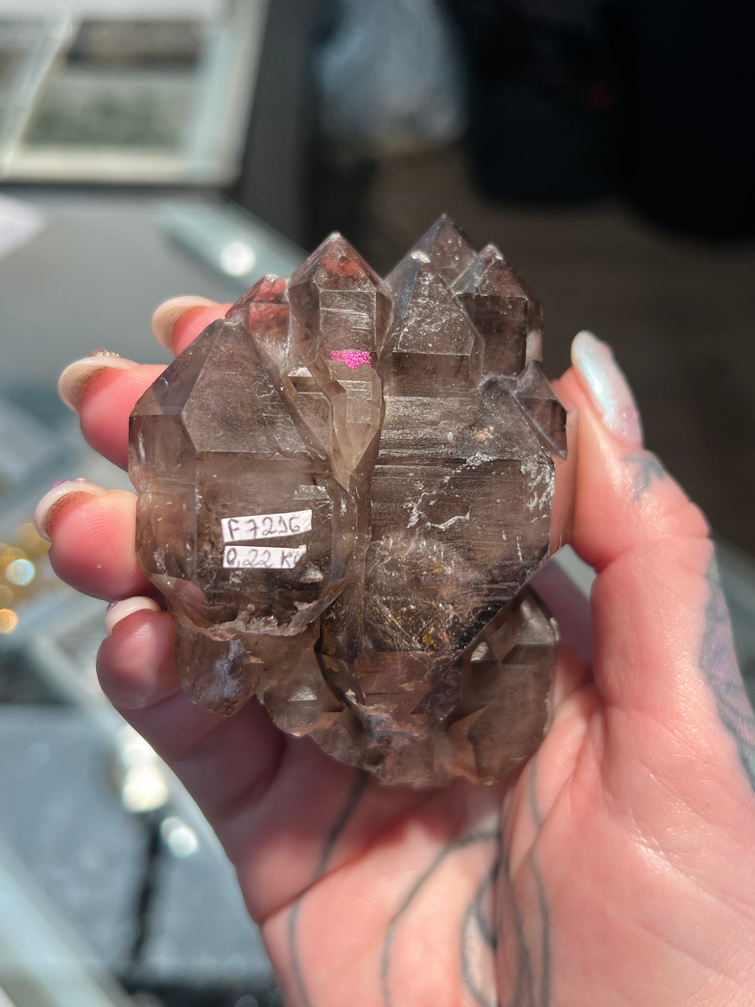 Covellite in Quartz Elestial/ Natural